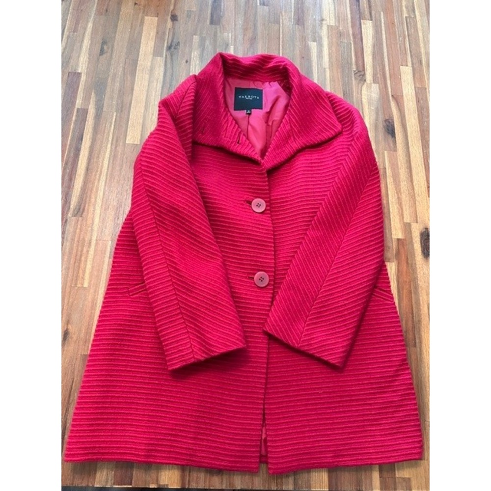 Talbots Petites Fuschia Textured Knit Car Coat Size 6P Button Front Lined Jacket
